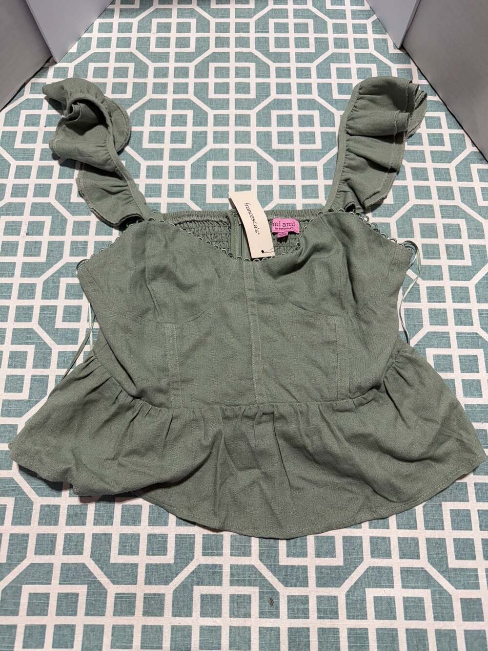 mi ami for francesca's Sage Green Ruffle Sleeve Babydoll Top